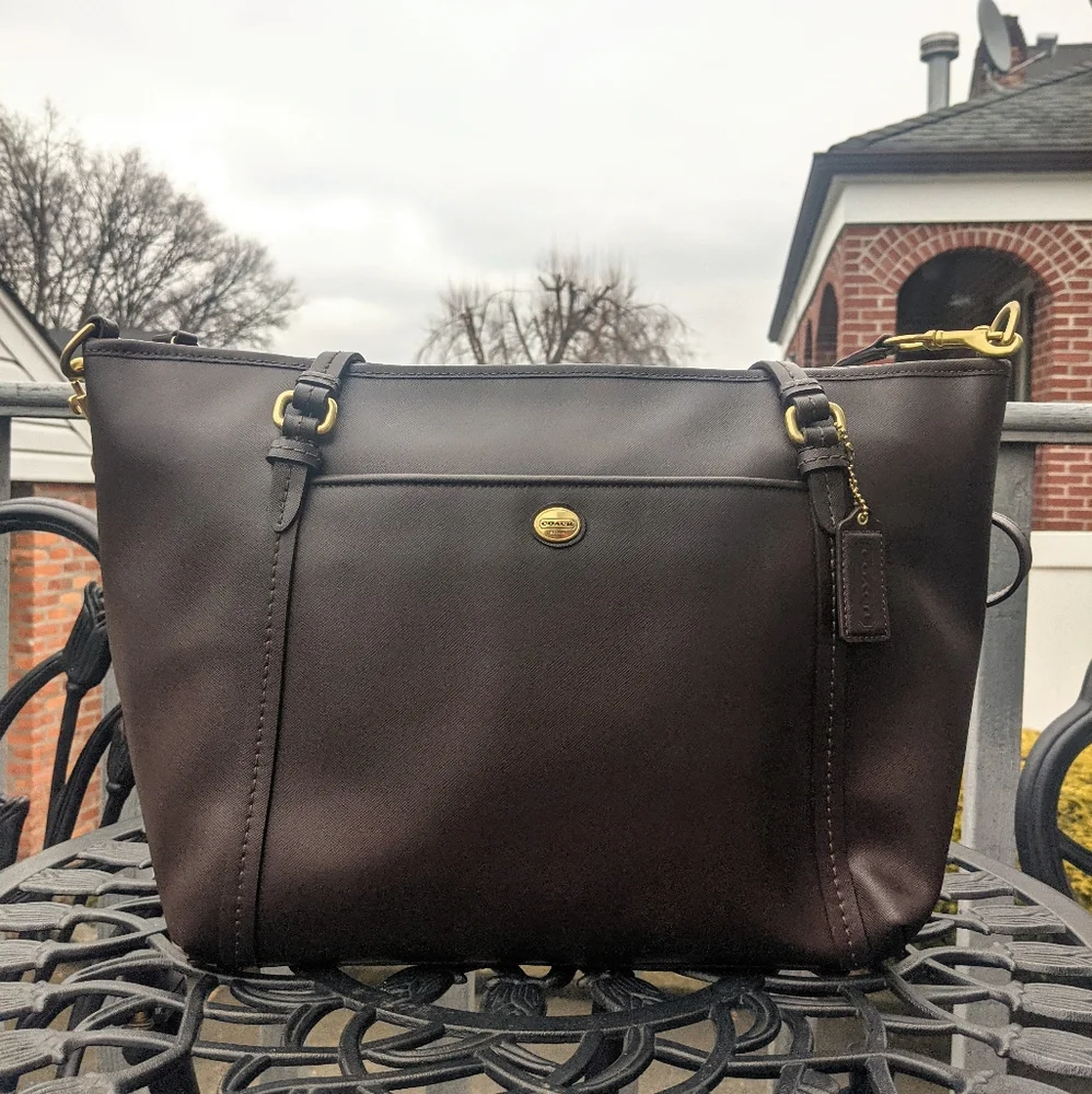 🔥FREE SHIPPING ❤️ HOST PICK🔥Coach Peyton Brown Leather Pocket Tote Satchel Bag - Picture 1 of 5